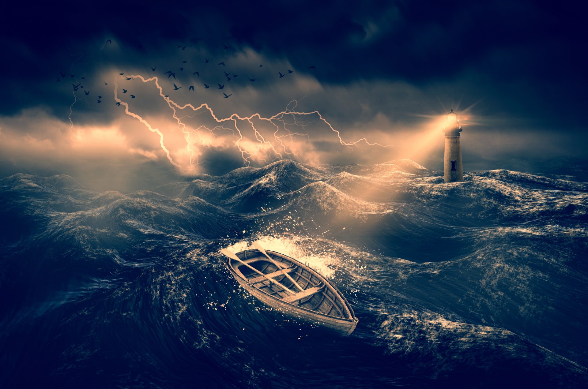 Vieux navire en bois pris dans une tempete 1